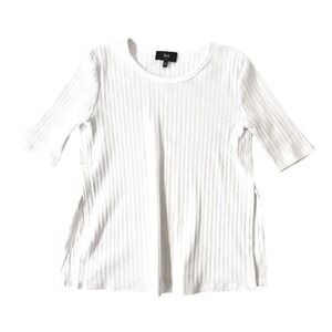 3x1 NYC Ribbed Solid White Split Hem 3/4 Sleeve‎ Cotton Blend Top - Medium